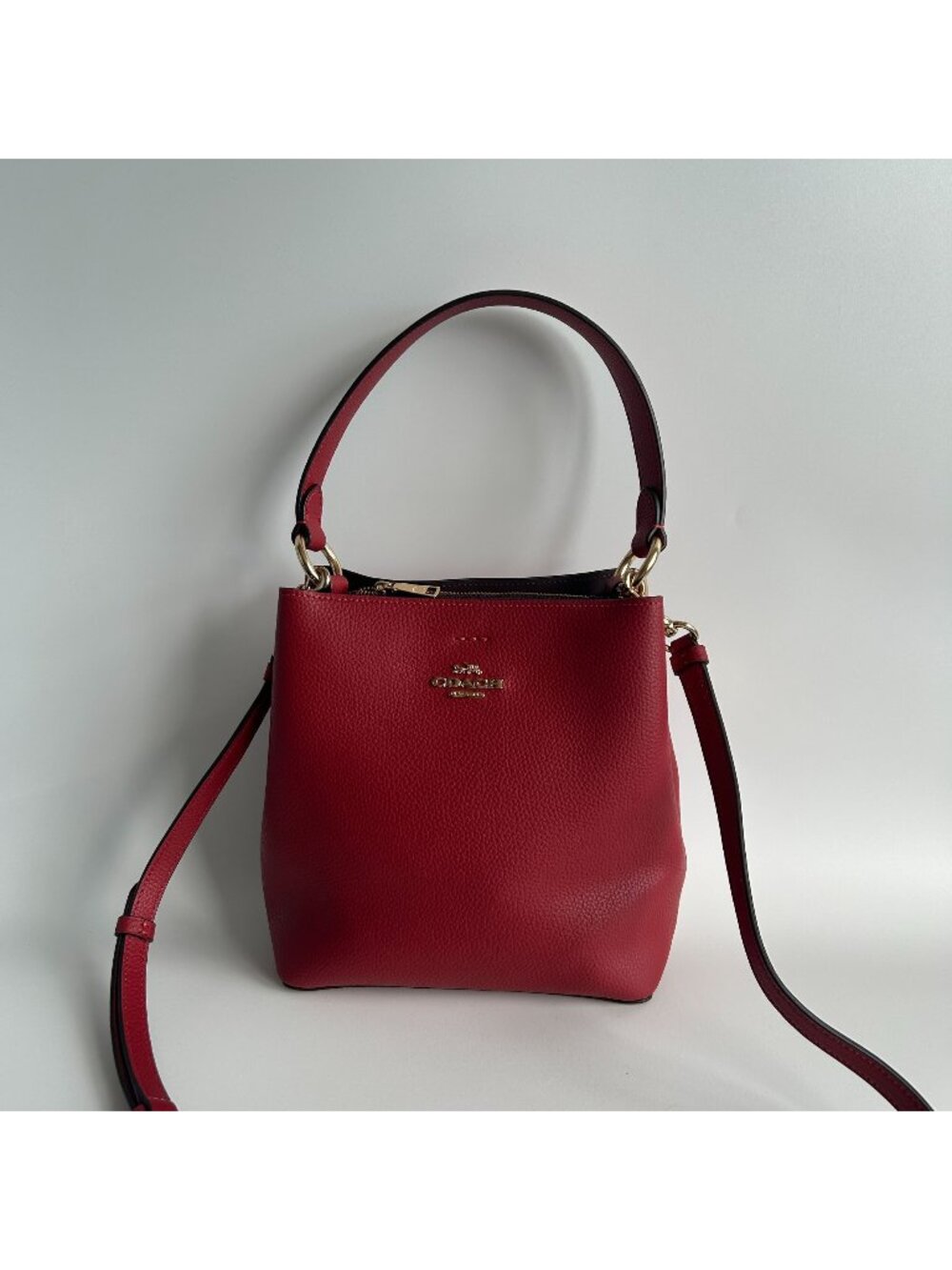 Coach Small Town Bucket Bag Red Pebbled Leather Shoulder/Crossbody Bag Style 101